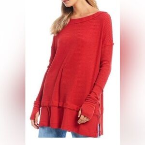 We The Free by Free People Waffle Knit Raw Hem Tunic Red Large